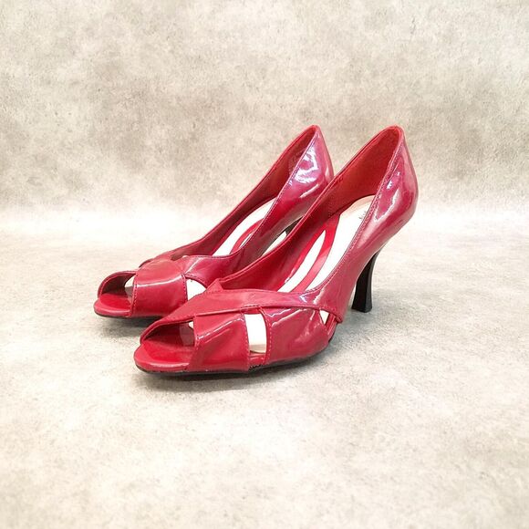 Apt. 9 Womens Kendal Size 7 Red Slip On Peep Toe Patent Heel Pumps - Picture 3 of 9